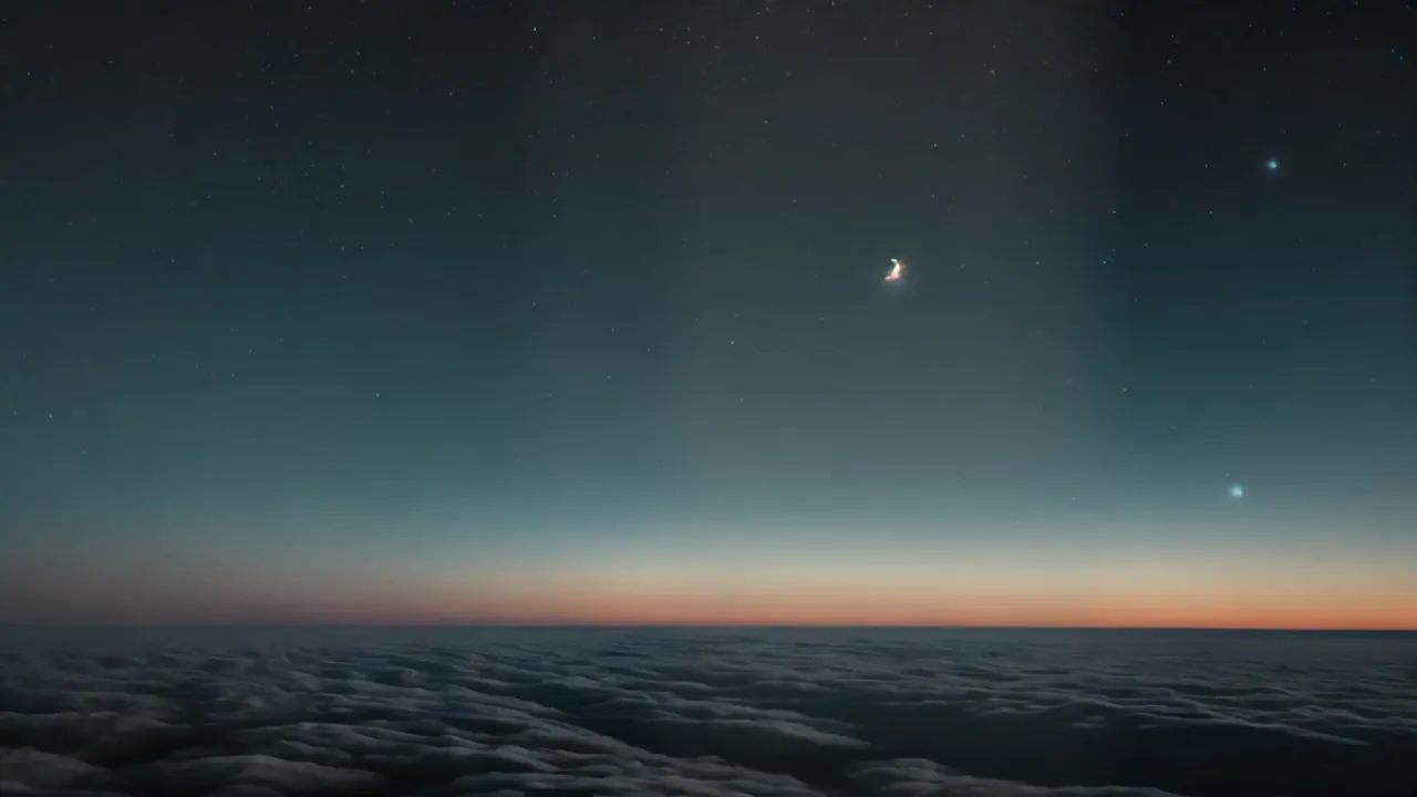 雲海上方的星空與新月